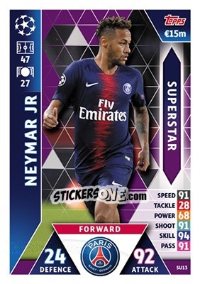 Sticker Neymar Jr - UEFA Champions League 2018-2019. Match Attax n. SU13 - Topps