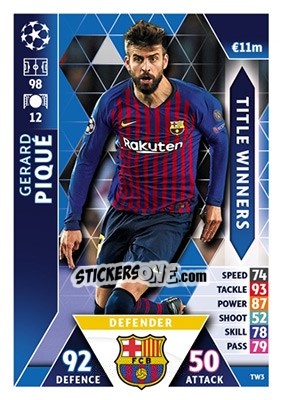 Sticker Gerard Pique - UEFA Champions League 2018-2019. Match Attax n. TW3 - Topps