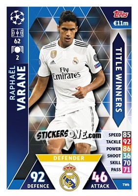Sticker Raphael Varane - UEFA Champions League 2018-2019. Match Attax n. TW6 - Topps