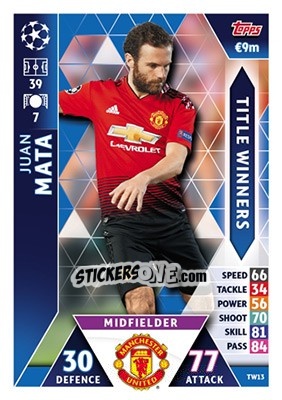 Sticker Juan Mata - UEFA Champions League 2018-2019. Match Attax n. TW13 - Topps