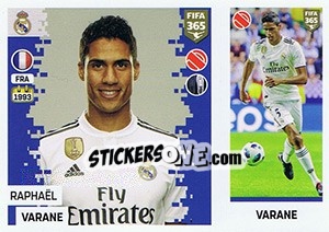 Sticker Raphaël Varane - FIFA 365: 2018-2019. Grey backs n. 98 - Panini