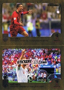Sticker Hat Trick Cristiano Ronaldo / Hat Trick Harry Kane - FIFA 365: 2018-2019. Grey backs n. 417 - Panini