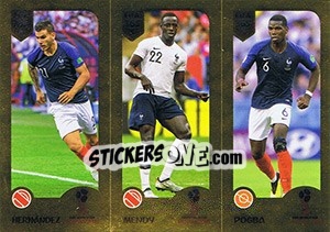 Sticker Lucas Hernandez / Benjamin Mendy / Paul Pogba - FIFA 365: 2018-2019. Grey backs - Panini