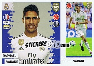 Sticker Raphaël Varane - FIFA 365: 2018-2019. Blue backs n. 76 - Panini