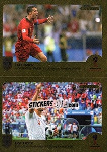 Sticker Hat trick Cristiano Ronaldo / Hat trick Harry Kane - FIFA 365: 2018-2019. Blue backs - Panini