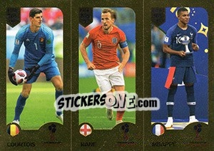 Sticker Courtois / Harry Kane / Mbappé - FIFA 365: 2018-2019. Blue backs - Panini