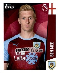 Sticker Ben Mee - Premier League Inglese 2018-2019 n. 51 - Topps