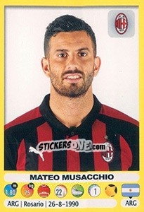 Sticker Mateo Musacchio - Calciatori 2018-2019 n. 317 - Panini