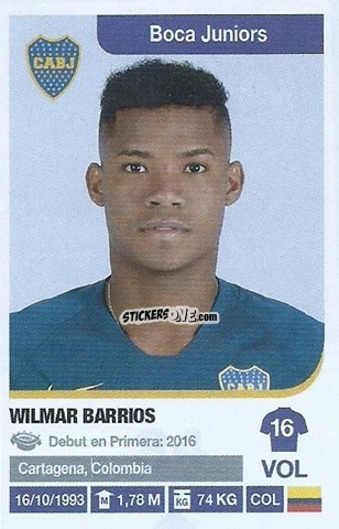 Sticker Wílmar Barrios - Fùtbol Argentino 2018-2019 n. 84 - Panini