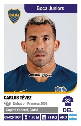 Sticker Carlos Tevez - Fùtbol Argentino 2018-2019 n. 91 - Panini