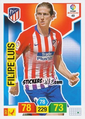 Sticker Filipe Luis - Liga Santander 2018-2019. Adrenalyn XL n. 49 - Panini