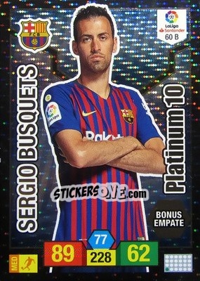 Sticker Sergio Busquets - Liga Santander 2018-2019. Adrenalyn XL n. 60B - Panini