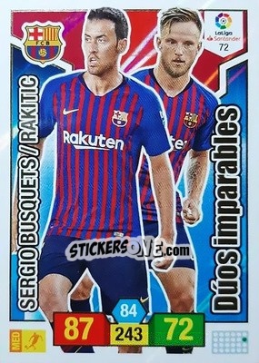 Sticker Sergio Busquets / Rakitic - Liga Santander 2018-2019. Adrenalyn XL n. 72 - Panini