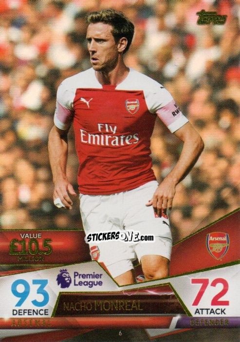Sticker Nacho Monreal - English Premier League 2018-2019. Match Attax Ultimate n. 6 - Topps