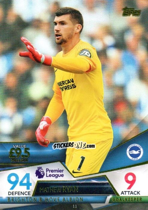 Sticker Mathew Ryan - English Premier League 2018-2019. Match Attax Ultimate n. 11 - Topps