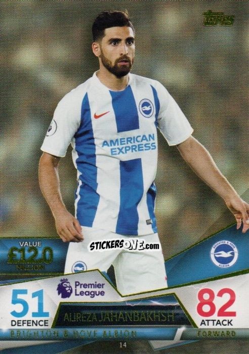 Sticker Alireza Jahanbakhsh - English Premier League 2018-2019. Match Attax Ultimate n. 14 - Topps