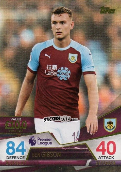 Sticker Ben Gibson - English Premier League 2018-2019. Match Attax Ultimate n. 17 - Topps