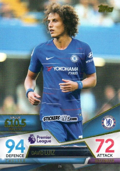 Sticker David Luiz - English Premier League 2018-2019. Match Attax Ultimate n. 26 - Topps