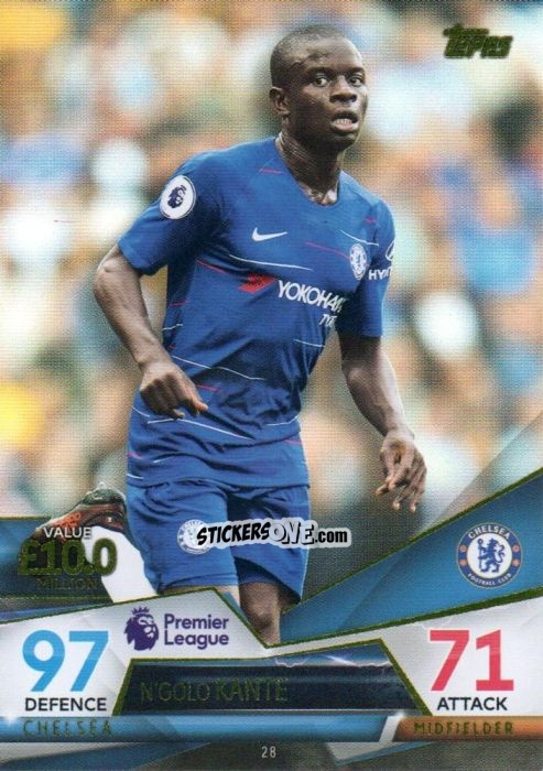 Sticker N'Golo Kante - English Premier League 2018-2019. Match Attax Ultimate n. 28 - Topps