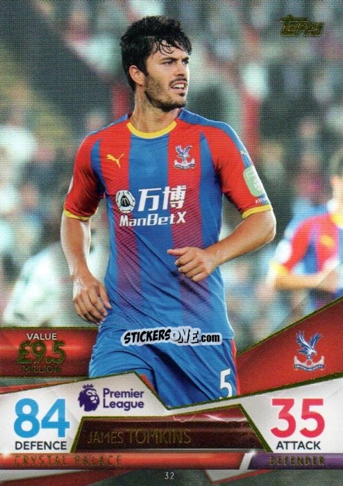 Cromo James Tomkins - English Premier League 2018-2019. Match Attax Ultimate n. 32 - Topps