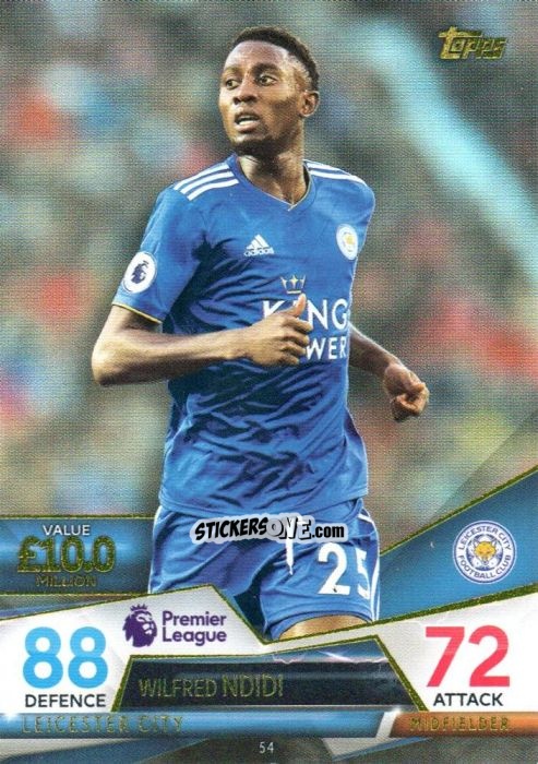 Figurina Wilfred Ndidi - English Premier League 2018-2019. Match Attax Ultimate n. 54 - Topps