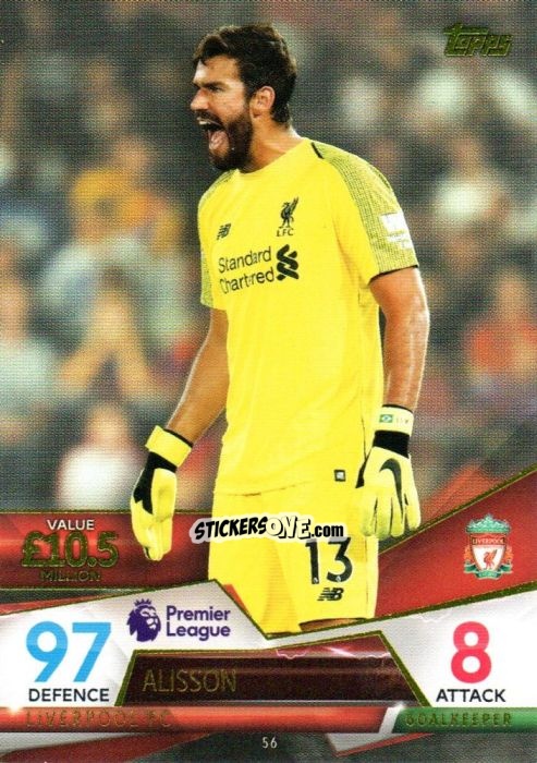 Sticker Alisson - English Premier League 2018-2019. Match Attax Ultimate n. 56 - Topps