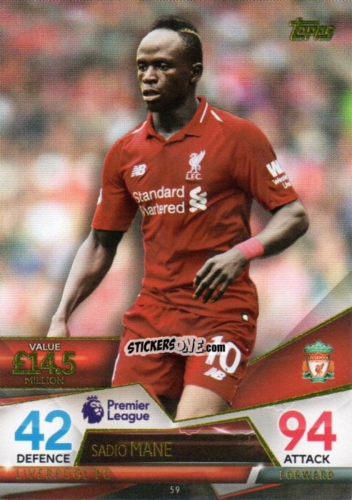 Sticker Sadio Mane - English Premier League 2018-2019. Match Attax Ultimate n. 59 - Topps