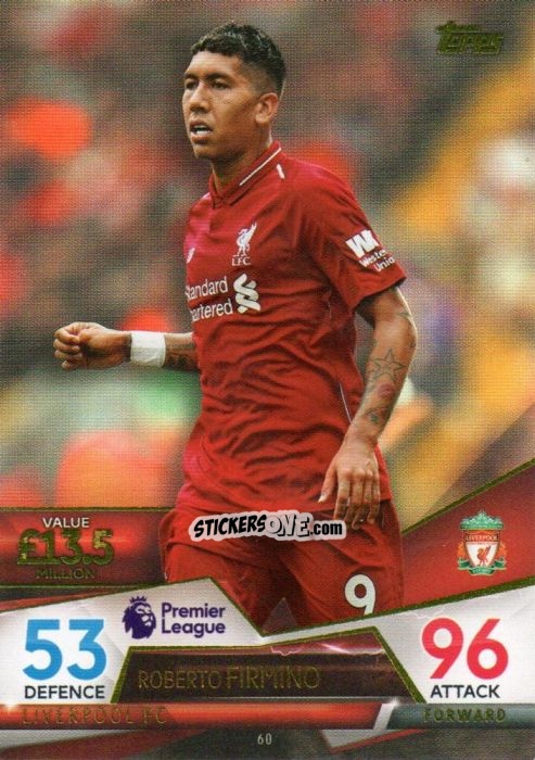 Figurina Roberto Firmino - English Premier League 2018-2019. Match Attax Ultimate n. 60 - Topps