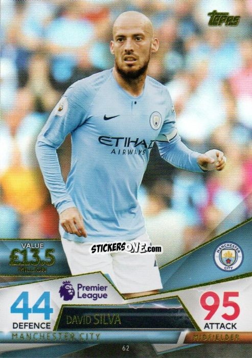 Sticker David Silva - English Premier League 2018-2019. Match Attax Ultimate n. 62 - Topps