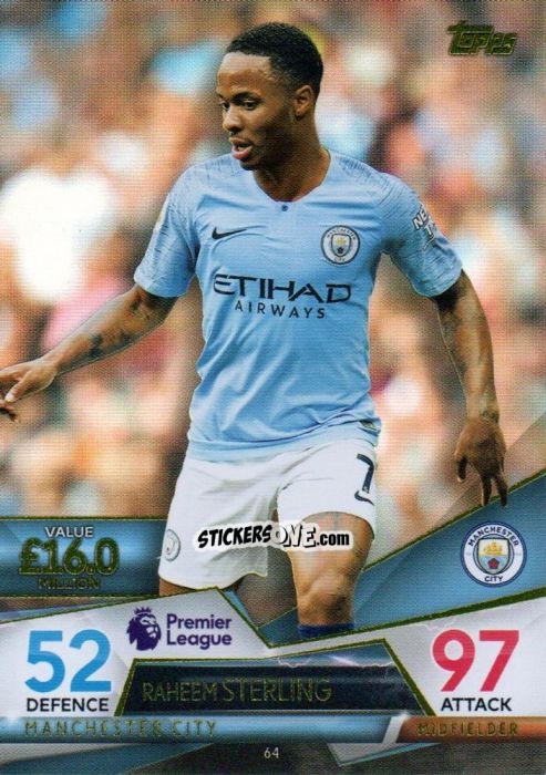 Sticker Raheem Sterling - English Premier League 2018-2019. Match Attax Ultimate n. 64 - Topps