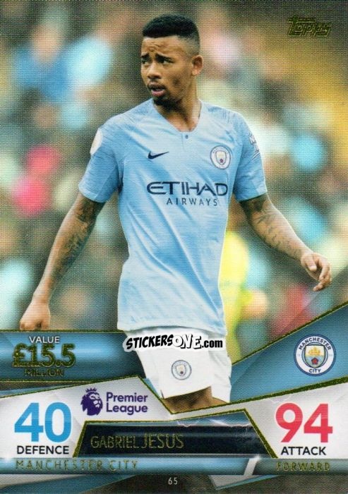 Figurina Gabriel Jesus - English Premier League 2018-2019. Match Attax Ultimate n. 65 - Topps