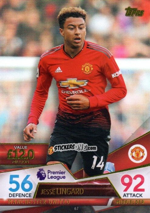 Sticker Jesse Lingard - English Premier League 2018-2019. Match Attax Ultimate n. 67 - Topps