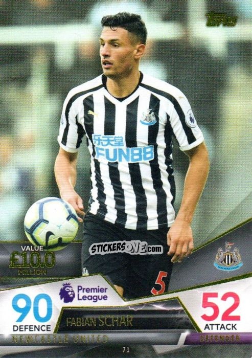 Figurina Fabian Schar - English Premier League 2018-2019. Match Attax Ultimate n. 71 - Topps