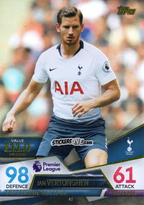Figurina Jan Vertonghen - English Premier League 2018-2019. Match Attax Ultimate n. 82 - Topps