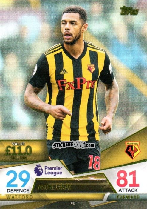 Sticker Andre Gray - English Premier League 2018-2019. Match Attax Ultimate n. 90 - Topps