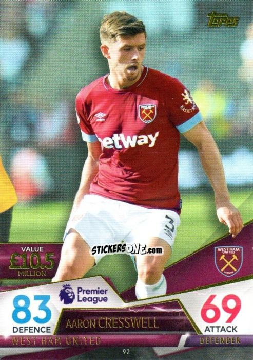 Sticker Aaron Cresswell - English Premier League 2018-2019. Match Attax Ultimate n. 92 - Topps