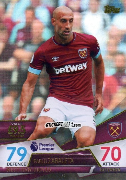 Sticker Pablo Zabaleta - English Premier League 2018-2019. Match Attax Ultimate n. 93 - Topps