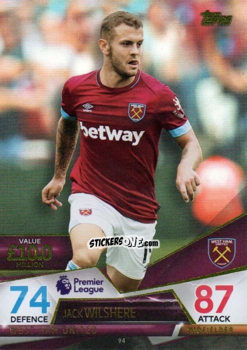 Cromo Jack Wilshere - English Premier League 2018-2019. Match Attax Ultimate n. 94 - Topps