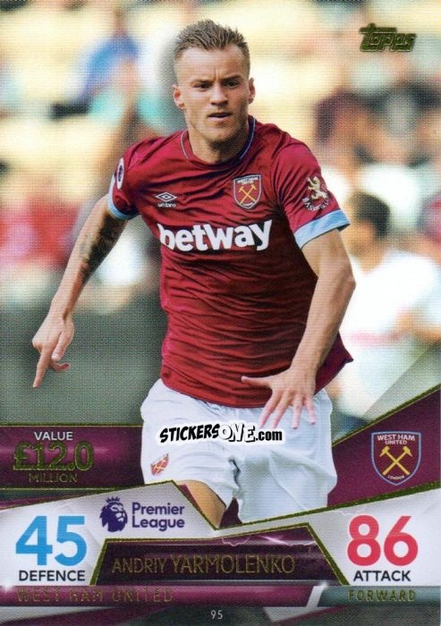 Figurina Andriy Yarmolenko - English Premier League 2018-2019. Match Attax Ultimate n. 95 - Topps