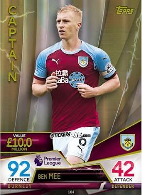 Sticker Ben Mee - English Premier League 2018-2019. Match Attax Ultimate n. 104 - Topps