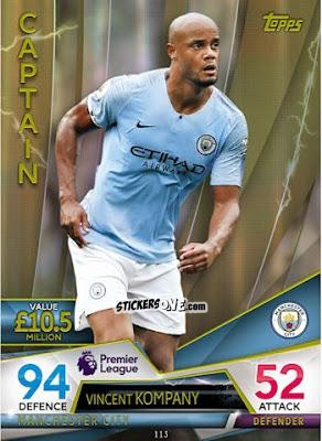 Sticker Vincent Kompany - English Premier League 2018-2019. Match Attax Ultimate n. 113 - Topps