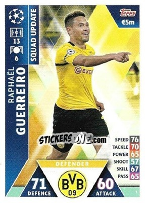 Sticker Raphaël Guerreiro - UEFA Champions League 2018-2019. Match Attax. Road to Madrid 19 n. 3 - Topps