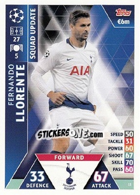 Sticker Fernando Llorente - UEFA Champions League 2018-2019. Match Attax. Road to Madrid 19 n. 11 - Topps