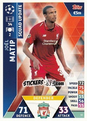 Figurina Joël Matip - UEFA Champions League 2018-2019. Match Attax. Road to Madrid 19 - Topps