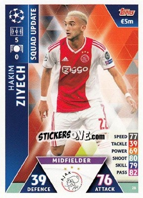 Sticker Hakim Ziyech - UEFA Champions League 2018-2019. Match Attax. Road to Madrid 19 n. 26 - Topps