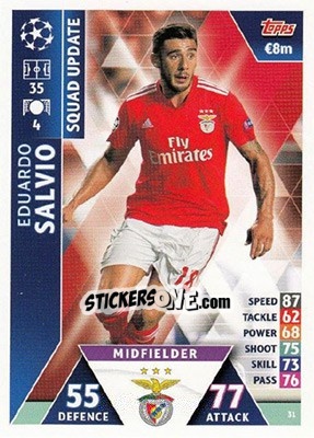 Sticker Eduardo Salvio - UEFA Champions League 2018-2019. Match Attax. Road to Madrid 19 n. 31 - Topps