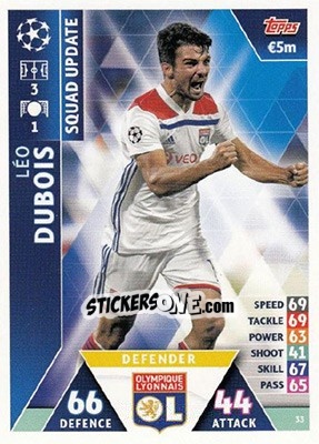 Sticker Léo Dubois - UEFA Champions League 2018-2019. Match Attax. Road to Madrid 19 n. 33 - Topps