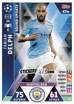 Sticker Fabian Delph - UEFA Champions League 2018-2019. Match Attax. Road to Madrid 19 n. 38 - Topps