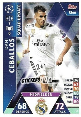 Sticker Dani Ceballos - UEFA Champions League 2018-2019. Match Attax. Road to Madrid 19 n. 43 - Topps