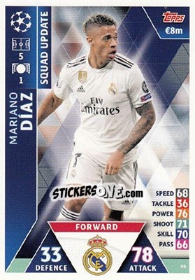 Sticker Mariano Díaz - UEFA Champions League 2018-2019. Match Attax. Road to Madrid 19 - Topps